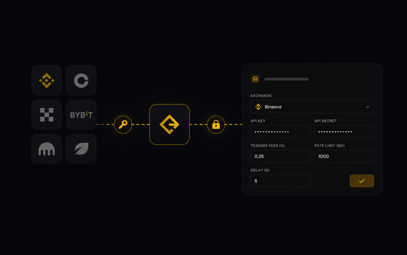 Gunbot exchange API connection form for automated cryptocurrency trading