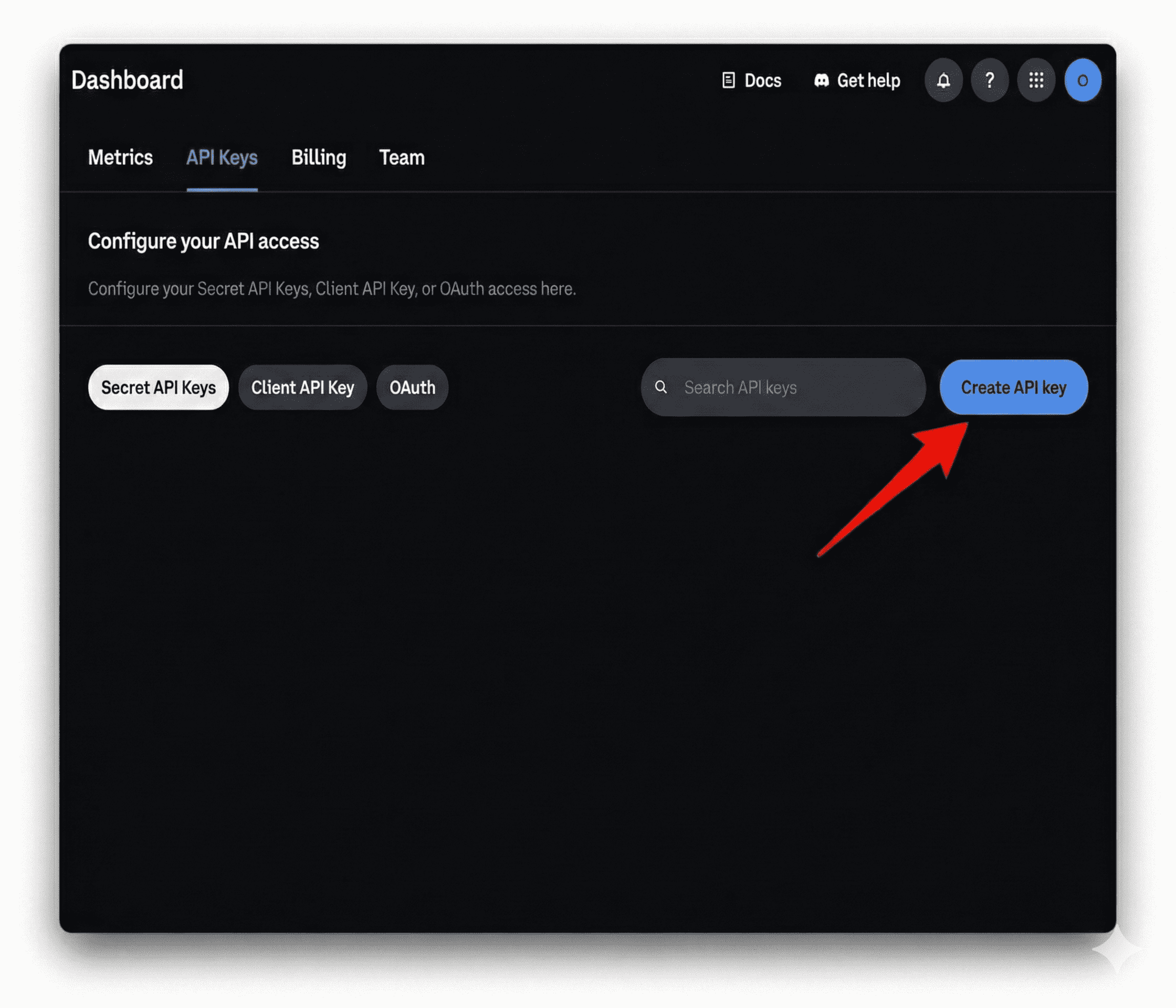 Navigate to Create API Key section in Coinbase Developer Platform