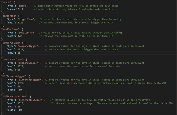 AutoConfig filter types interface showing available state and condition filters