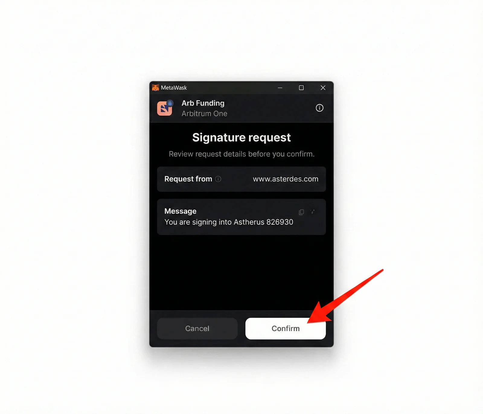 Signing the signature request in your wallet to authorize API creation Signing the signature request in MetaMask to authorize API creation