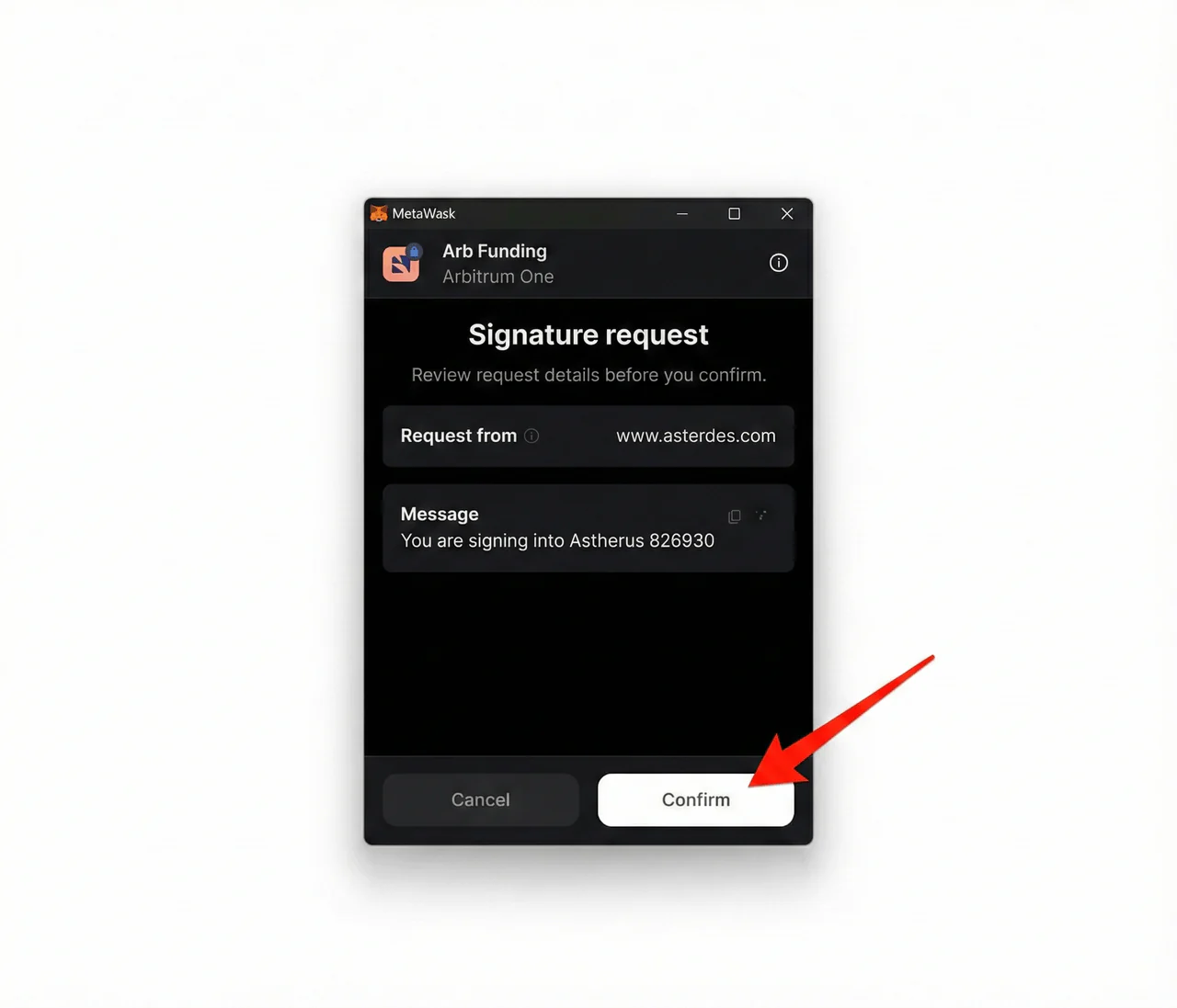 Signing the signature request in your wallet to authorize API creation Signing the signature request in MetaMask to authorize API creation