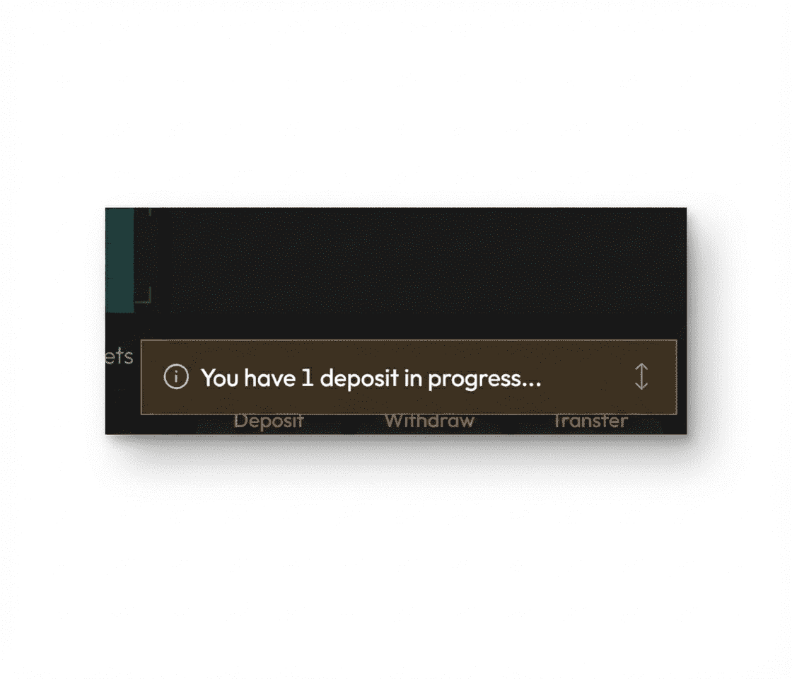 Notification showing a deposit in progress