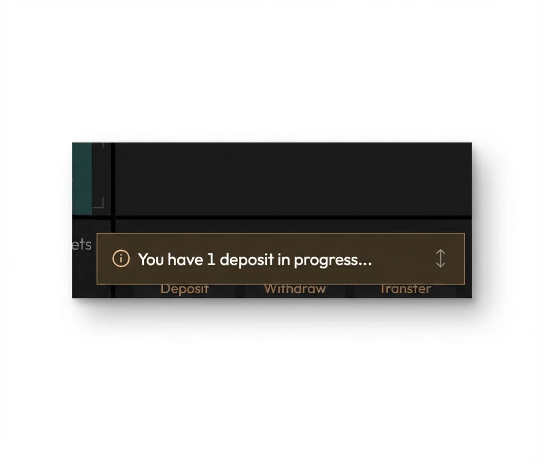 Notification showing a deposit in progress Notification showing a deposit in progress