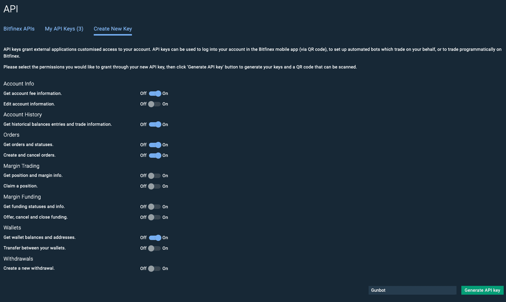 Bitfinex API Key Creation