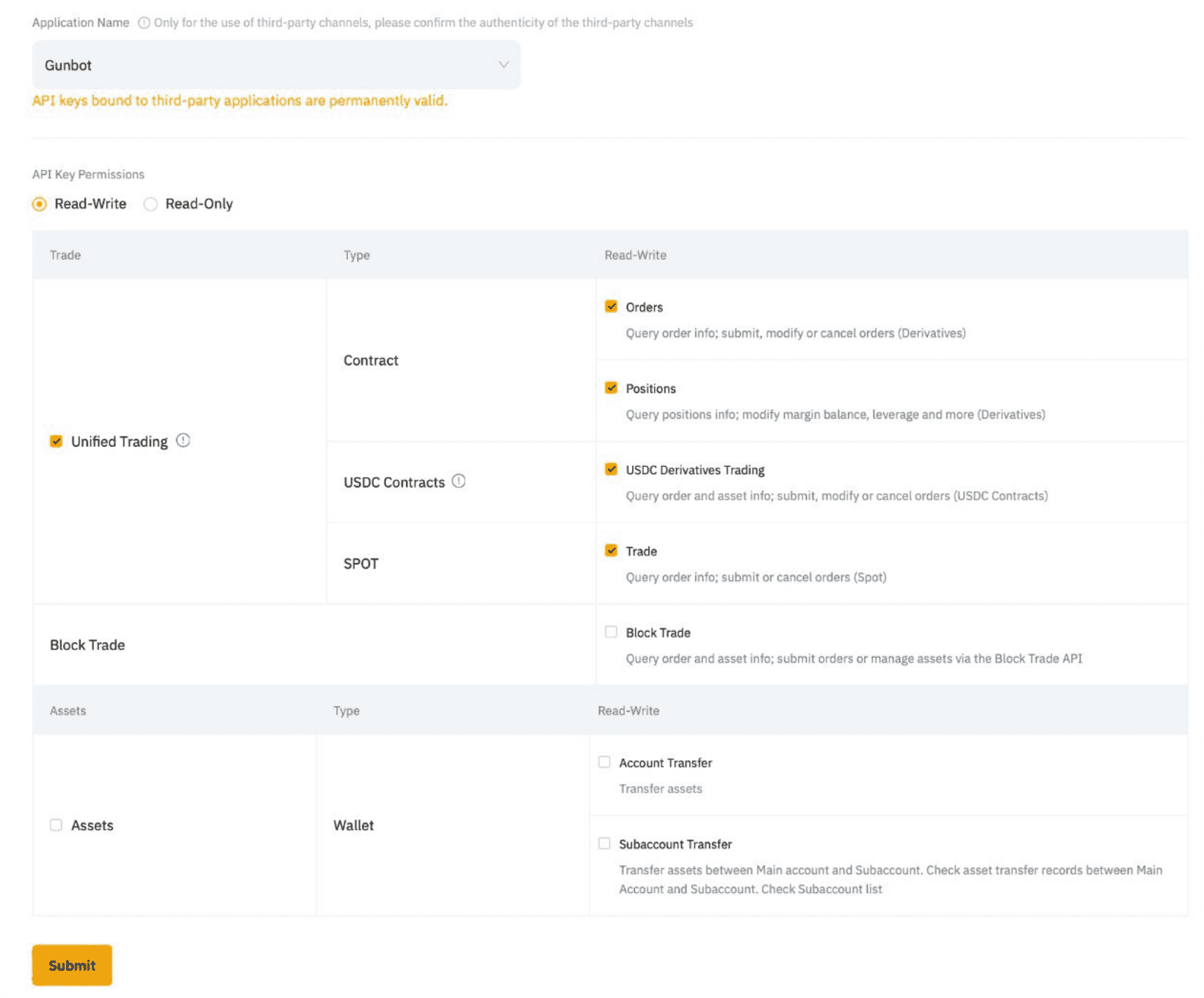 Bybit API Key Creation UTA