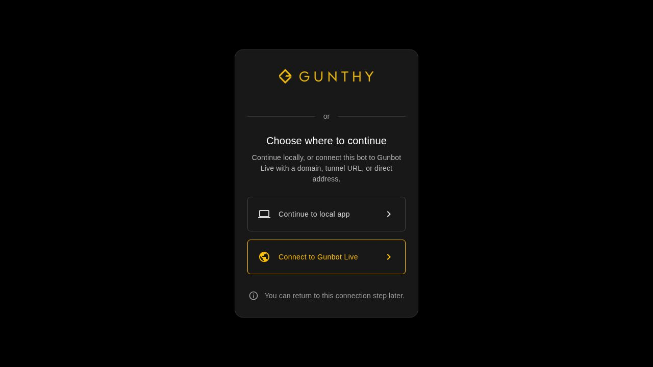 Choose Connect to Gunbot Live