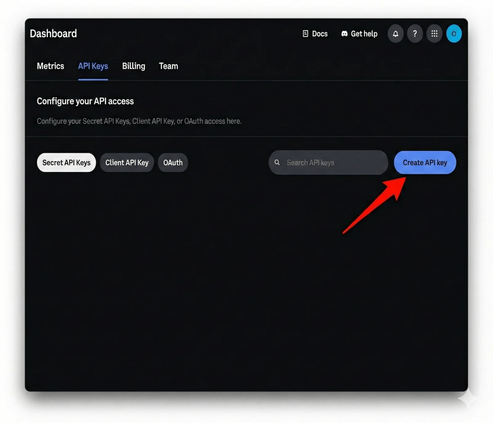 Navigate to Create API Key section in Coinbase Developer Platform