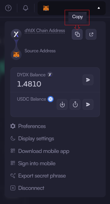 dYdX v4 API key creation interface dYdX v4 API key creation interface
