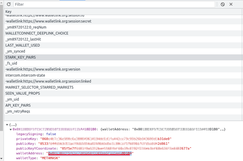 dYdX wallet address stored in local storage dYdX wallet address stored in local storage