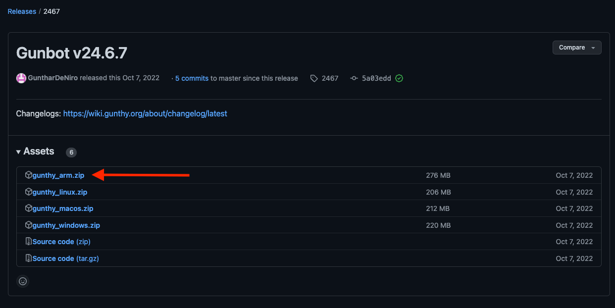 Downloading Gunbot ARM build from official repository