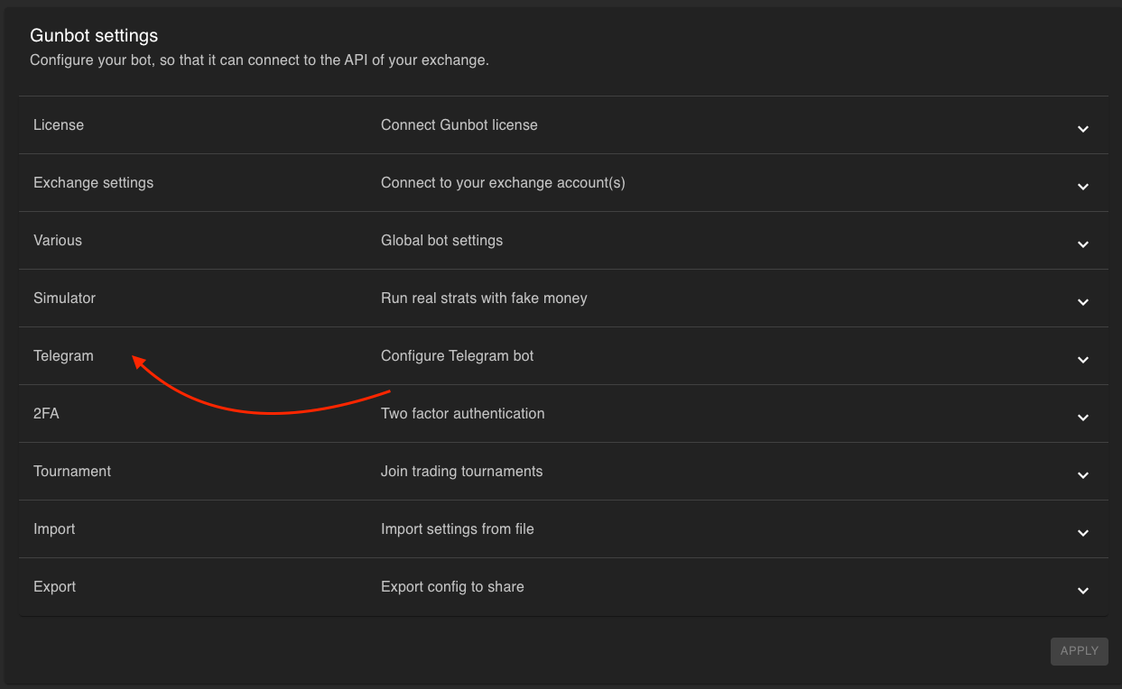 Expanded Telegram settings section in Gunbot Expanded Telegram settings section in Gunbot