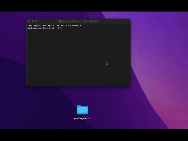 MacOS Installation Step 5: Terminal commands demonstration for starting Gunbot