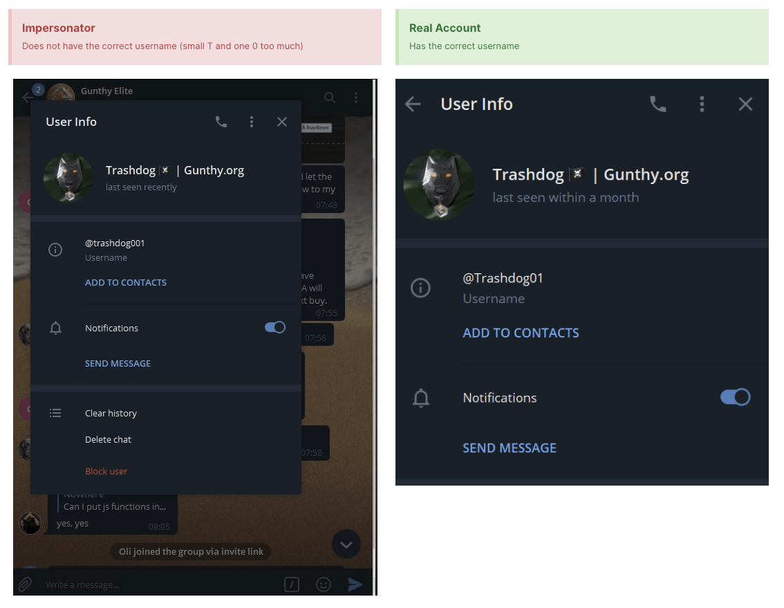 Scammer impersonating Gunbot support staff