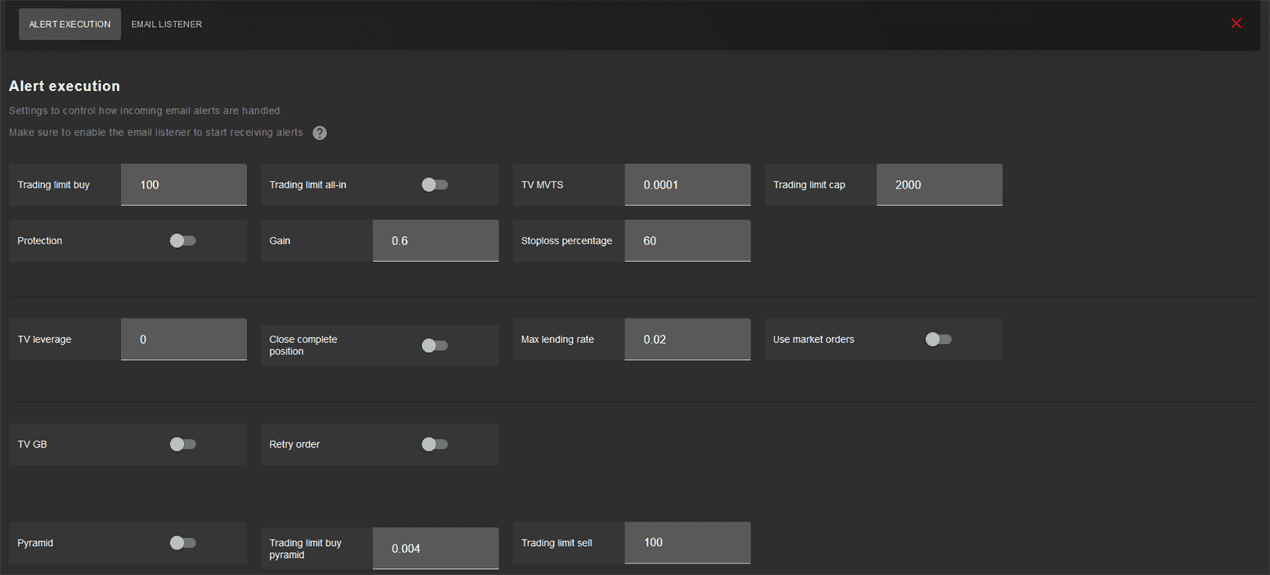 TradingView alert configuration settings in Gunbot TradingView alert configuration settings in Gunbot
