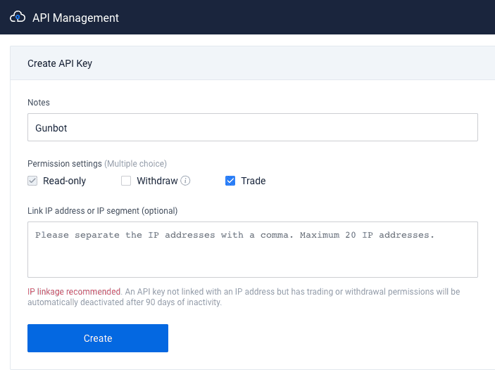 Huobi API Key Creation