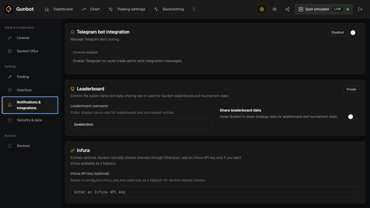 The Infura fallback key field at the bottom of Settings > Notifications &amp; integrations