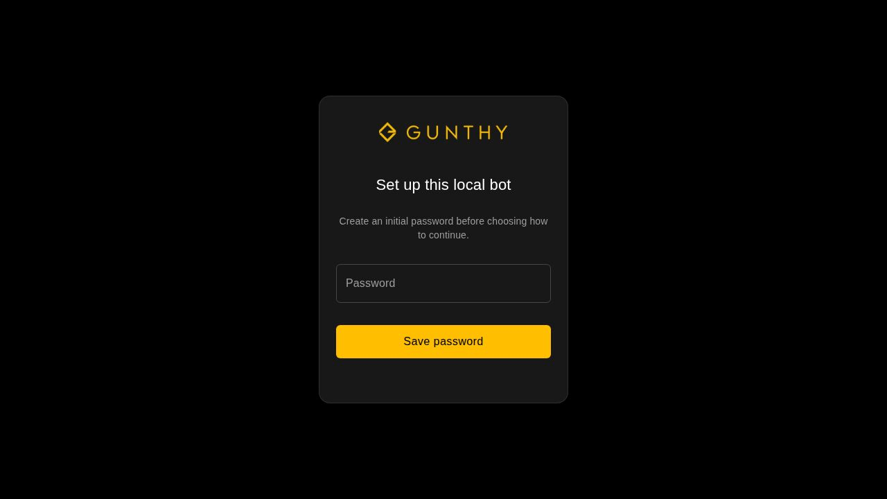 Set the initial password in the local Gunbot interface