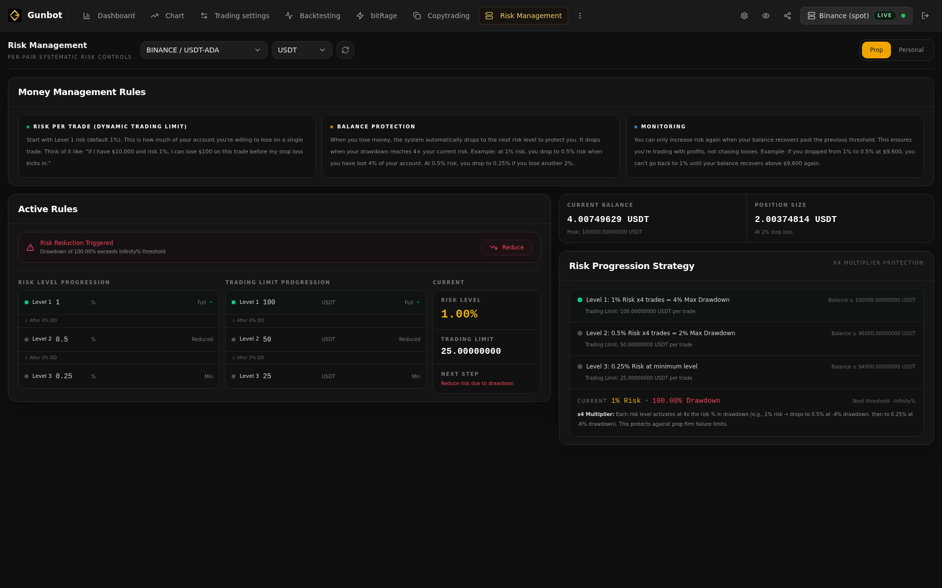 Risk Management interface screenshot