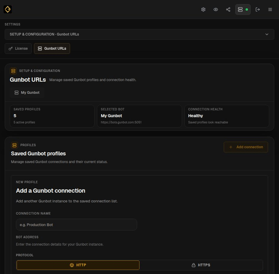 Add an existing bot in Gunbot Live Settings