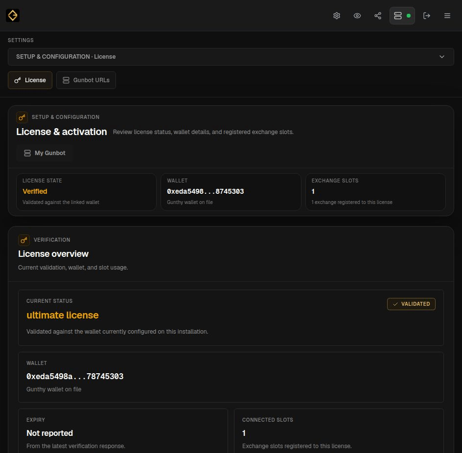 Review the existing license in Gunbot Live Settings