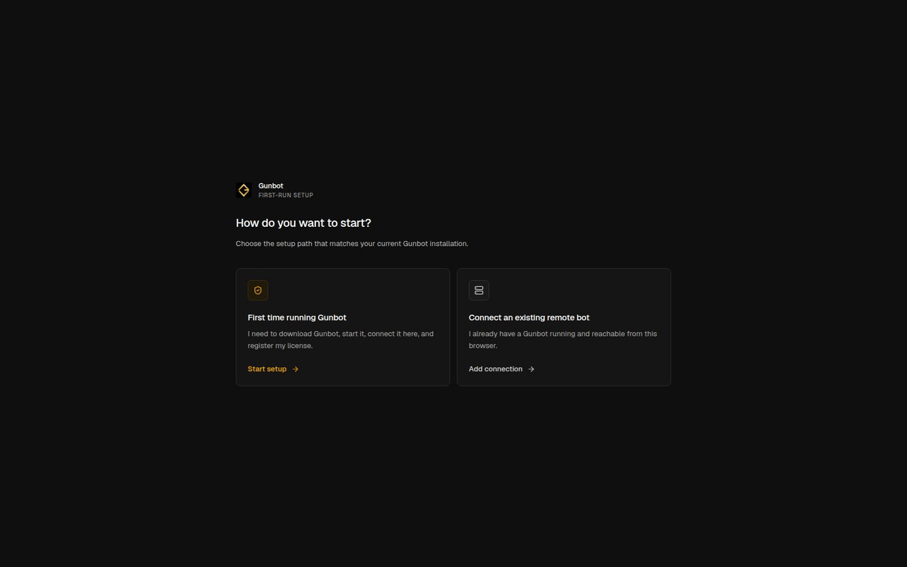 Choose the first-time Gunbot setup