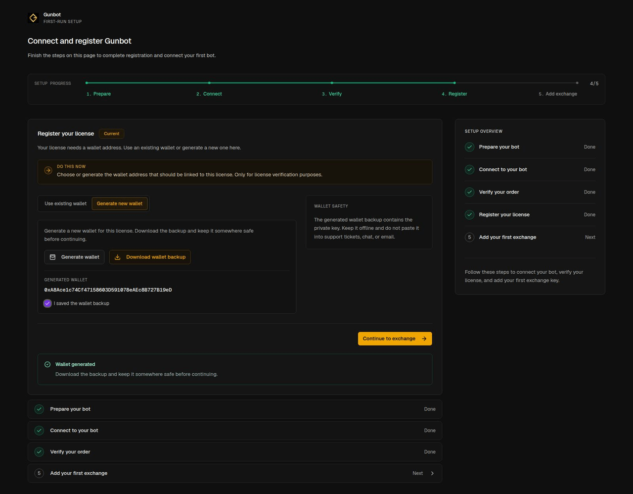 Generate and back up the license wallet