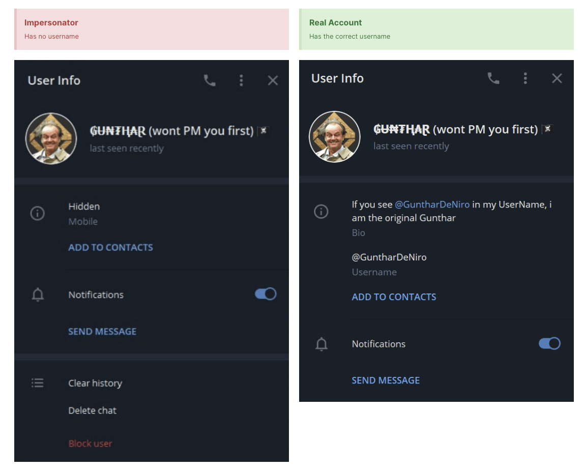 Telegram private message showing an unsolicited cryptocurrency support scam attempt