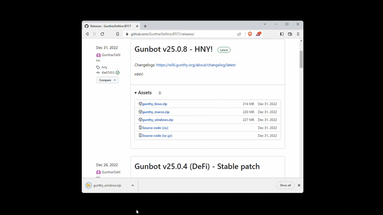 Unzipping the Gunbot file